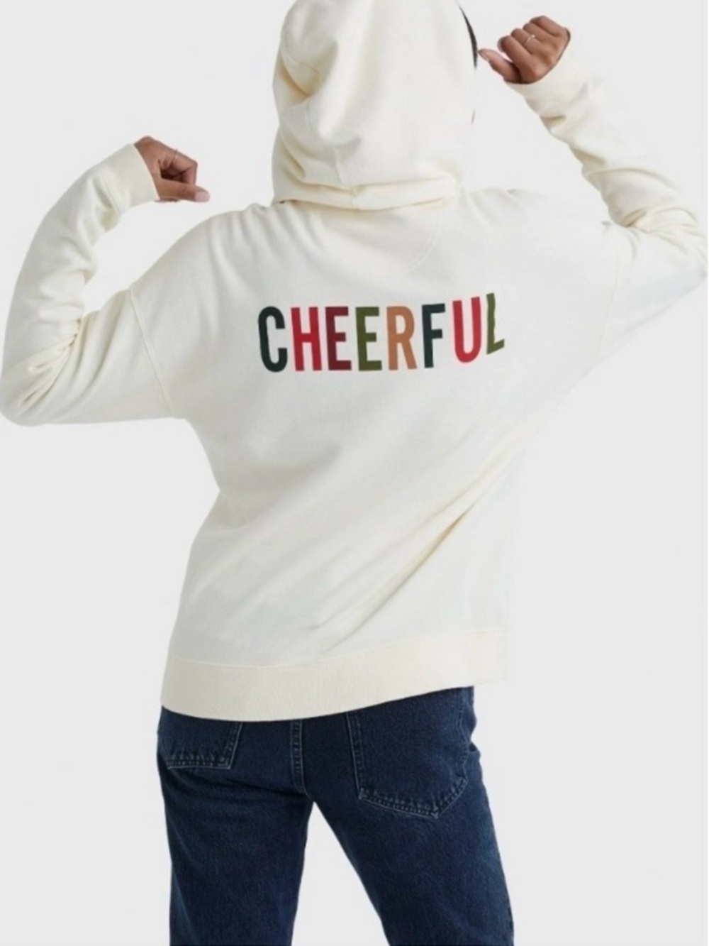 Hanes Originals Women's Garment Dyed CHEERFUL Fleece Hoodie Cream Small NWOT